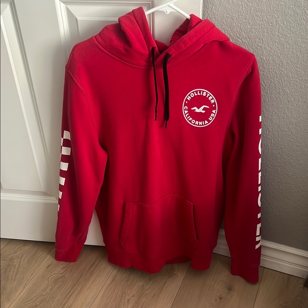 Hollister Red Hoodie with White Checkered Sleeves
